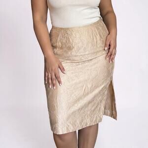 Vintage MAG 100% Silk Embroidered Floral Pencil Skirt Gold Size 14